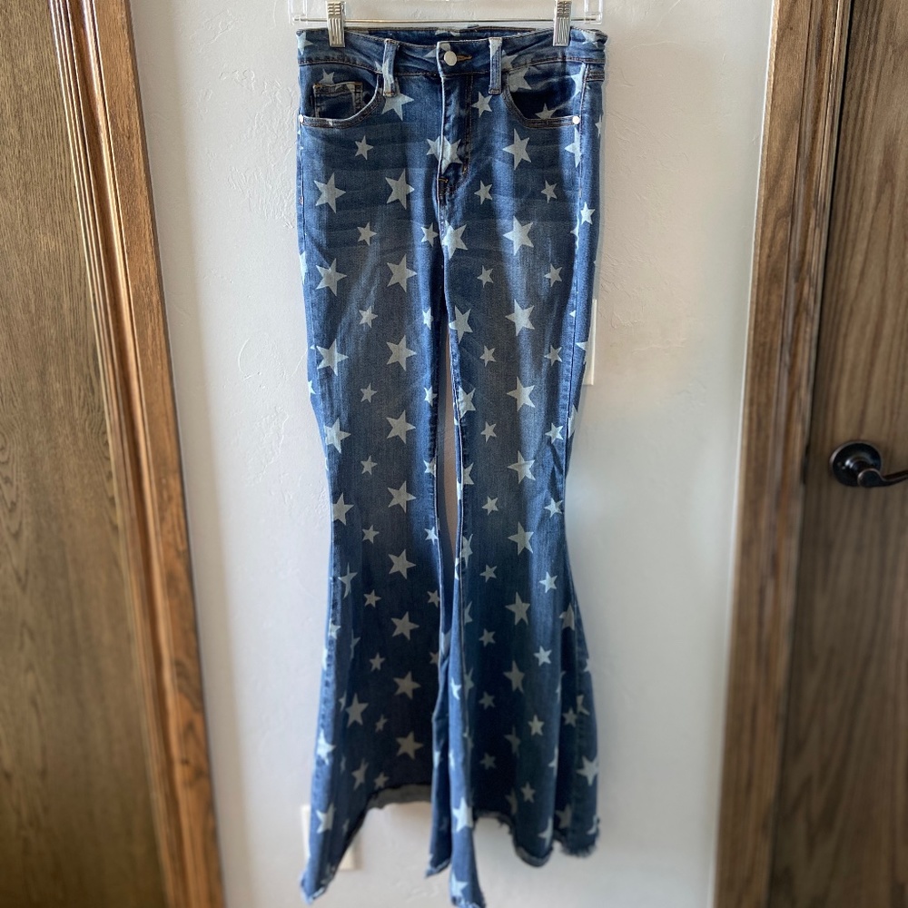 Star Print Bell Bottom Jeans